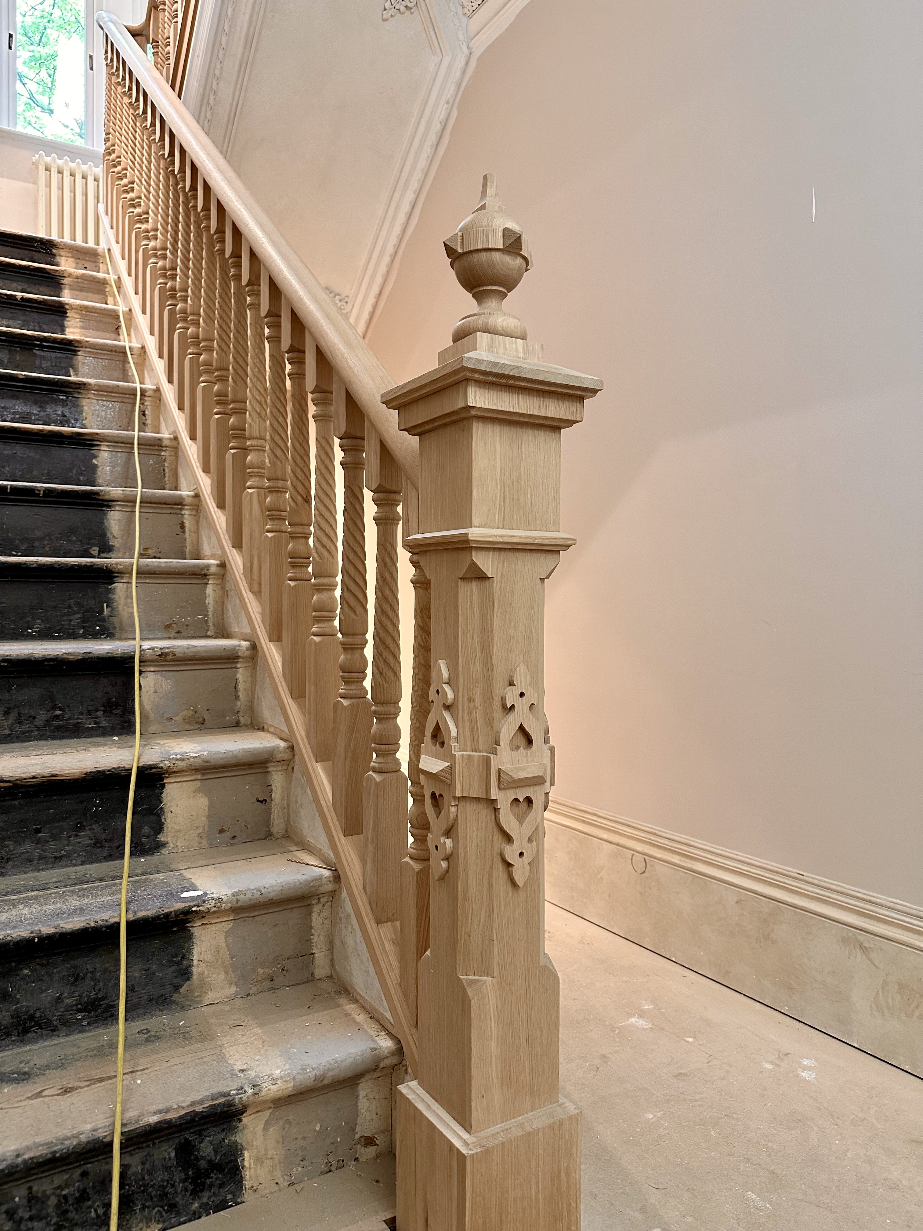a painted newel post